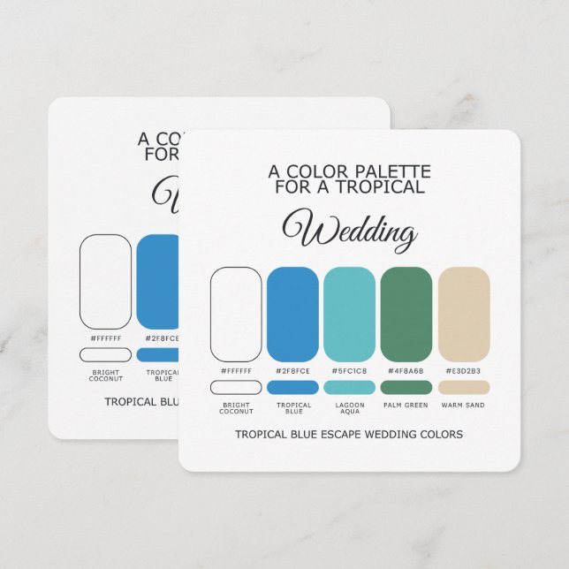 Cartão de Paleta de Cores de Casamento Azul Tropic (Frente/Verso)