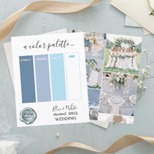 Cartão de Paleta de Cores de Casamento Branco Azul