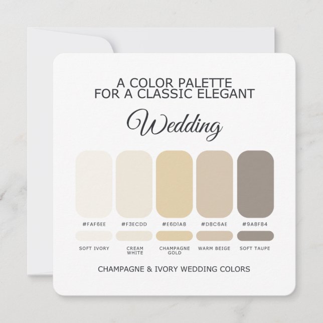 Cartão de Paleta de Cores de Casamento Champanhe e (Frente)