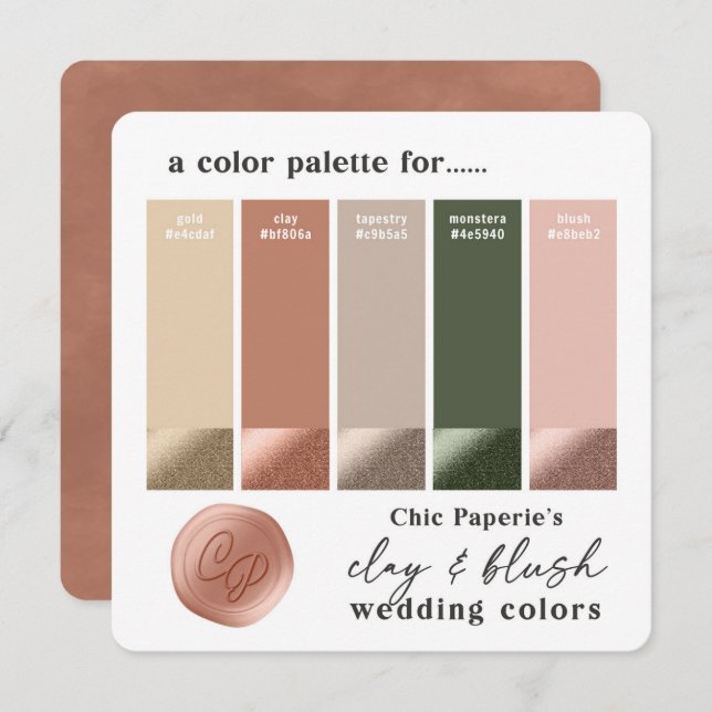 Cartão de Paleta de Cores de Casamento Clay & Blus (Frente/Verso)