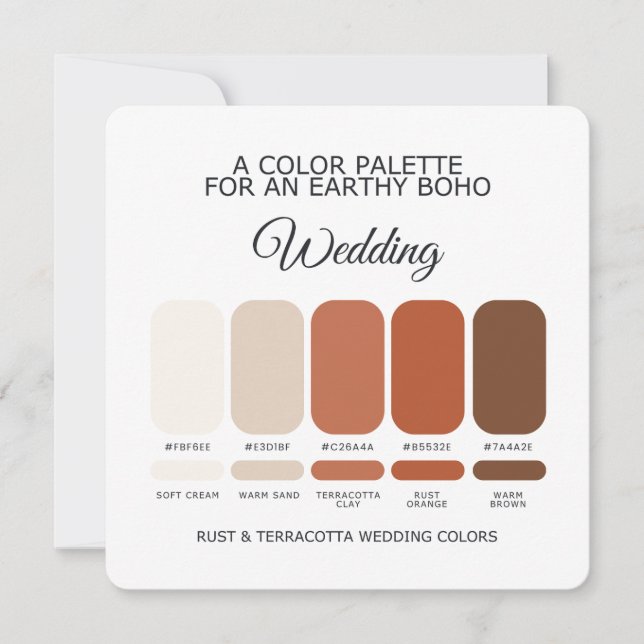 Cartão de Paleta de Cores de Casamento Ferrugem e  (Frente)