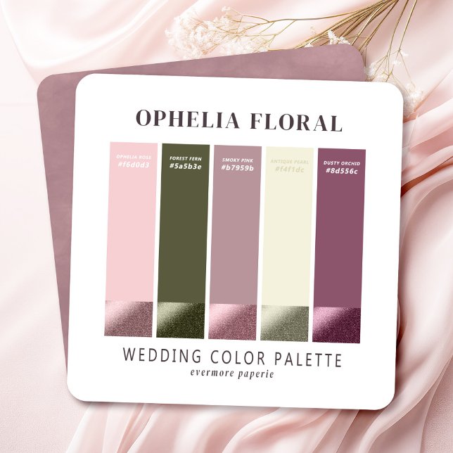 Cartão de Paleta de Cores de Casamento Mauve Ophel (Say "I DO" to Romantic Watercolor Florals and a Cottagecore Vibe with the Ophelia Wedding Suite.)