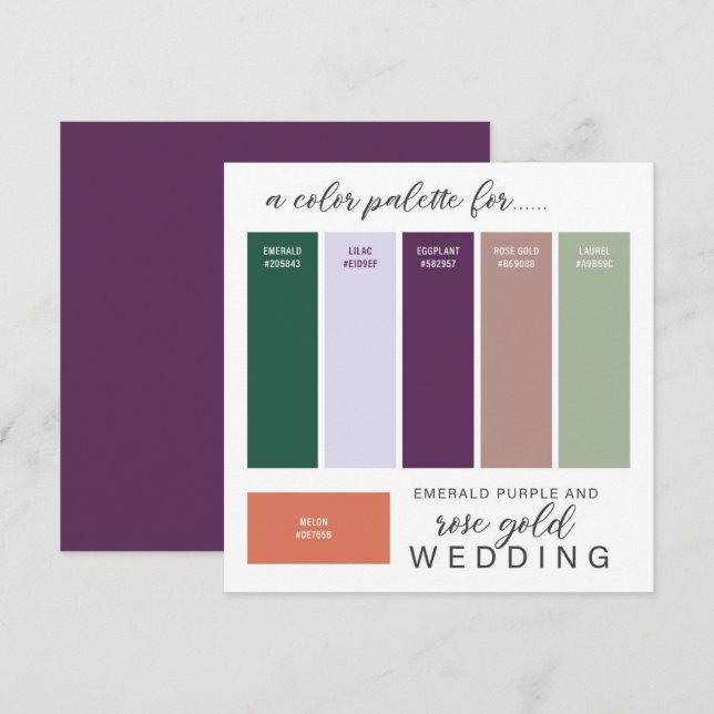 Cartão de Paleta de Cores de Casamento Rosa Dourad (Frente/Verso)