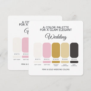 Cartão de Paleta de Cores de Casamento Rosa e Dour