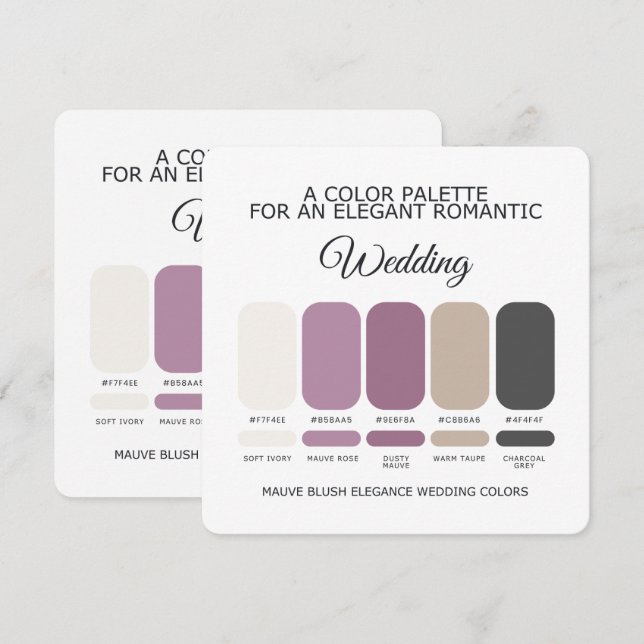 Cartão de Paleta de Cores de Casamento Rosa Malva (Frente/Verso)