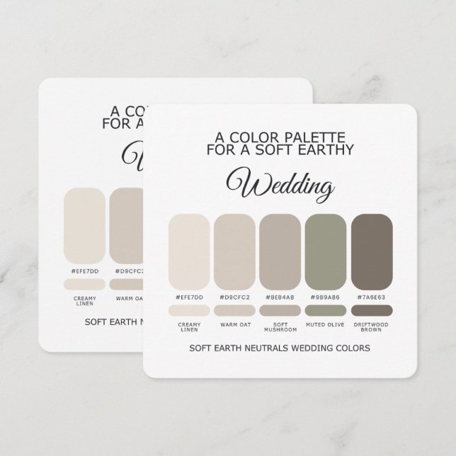 Cartão de Paleta de Cores de Casamento Terra Macia (Frente/Verso)