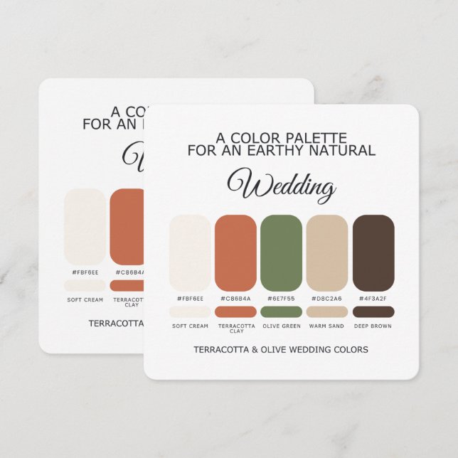 Cartão de Paleta de Cores de Casamento Terracota e (Frente/Verso)