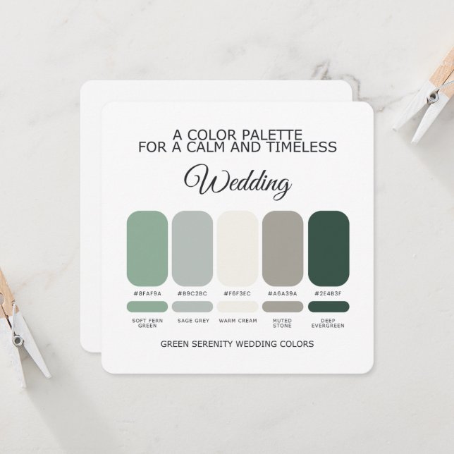 Cartão de Paleta de Cores de Casamento Verde (Frente/Verso In Situ)
