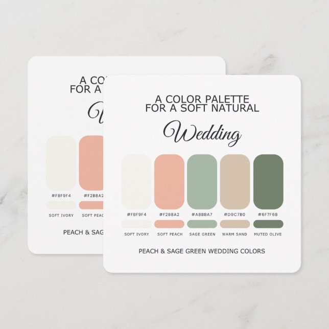 Cartão de Paleta de Cores de Casamento Verde e Pês (Frente/Verso)