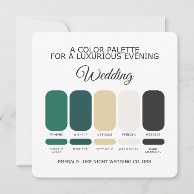 Cartão de Paleta de Cores de Casamento Verde Esmer (Frente)