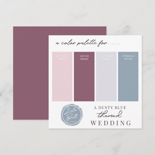 Cartão de Paleta de Cores Dusty Blue Mauve & Blush (Frente/Verso)