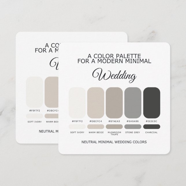 Cartão de Paleta de Cores Neutras para Casamento (Frente/Verso)