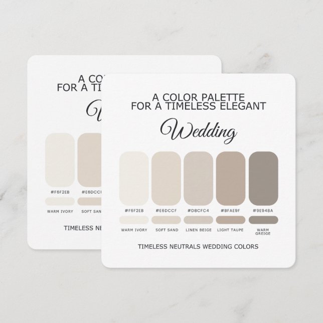 Cartão de Paleta de Cores Neutras para Casamento (Frente/Verso)