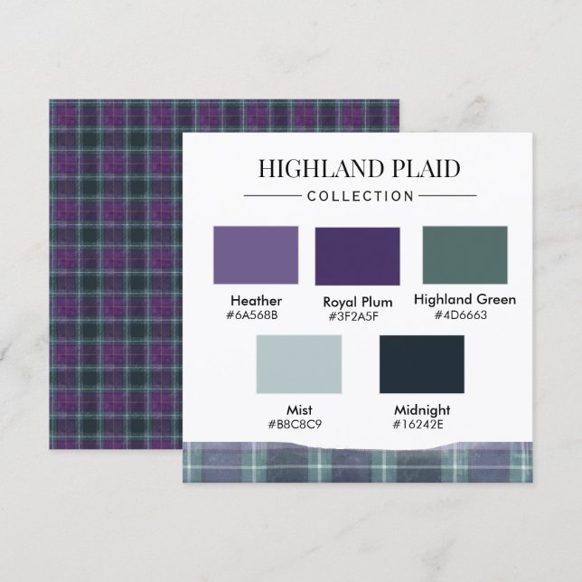 Cartão de Paleta de Cores Plaid das Terras Altas (Frente/Verso)