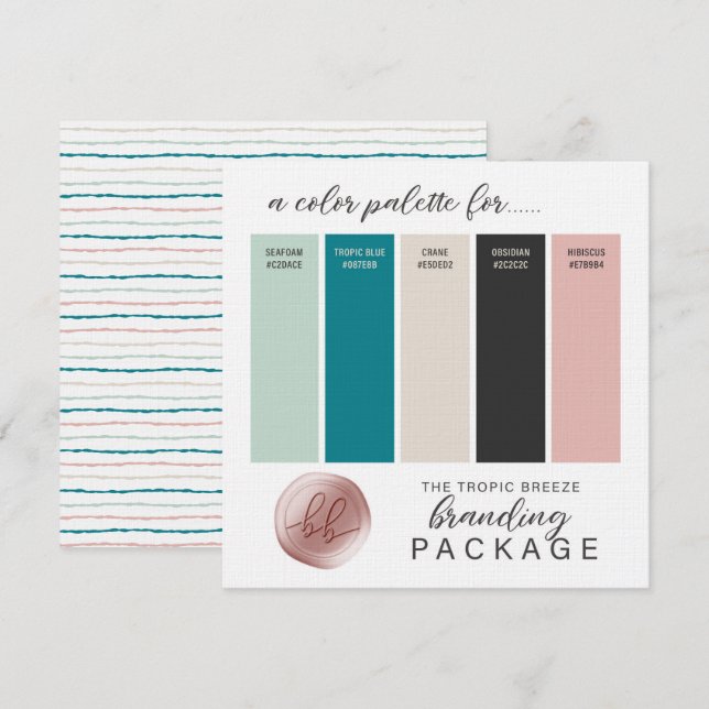 Cartão de Paleta de Cores Teal Mint Cinza Bege e R (Frente/Verso)