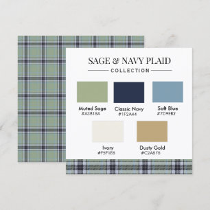 Cartão de Paleta de Cores Xadrez Sage e Azul-Marin