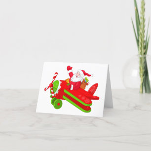 Cartão de Papai noel de avião voador