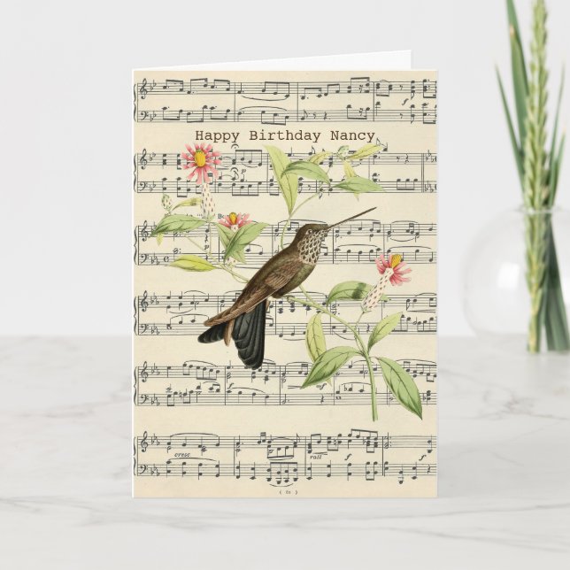 cartão de parabéns beija-flor vintage (Frente)