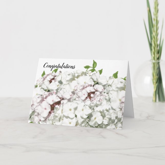 Cartão de Parabéns com Flores Rosa e Brancas (Frente)