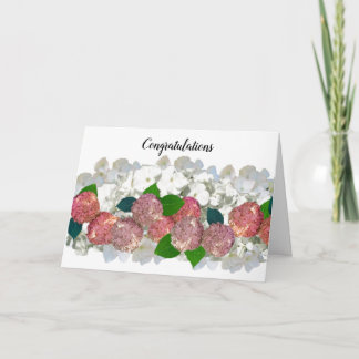 Cartão de Parabéns Coral Salmão e Flores Brancas