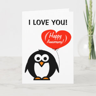 Cartão de parabéns de aniversário com pinguim fofo