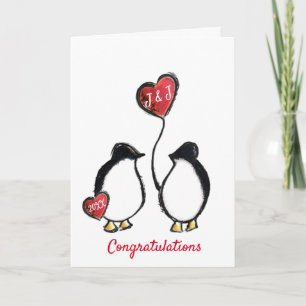 Cartão de parabéns de casamento com balão de pingu