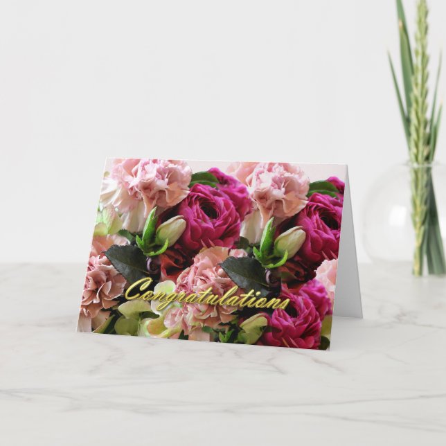 Cartão de Parabéns de Casamento de Flores Rosa (Frente)