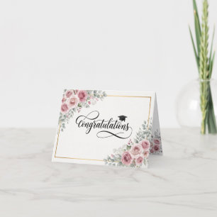 Cartão de Parabéns de Formatura com Florais em Aqu