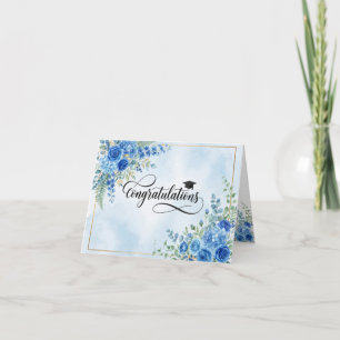 Cartão de Parabéns de Formatura com Floral Azul