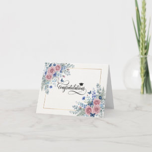 Cartão de Parabéns de Formatura com Flores Rosa