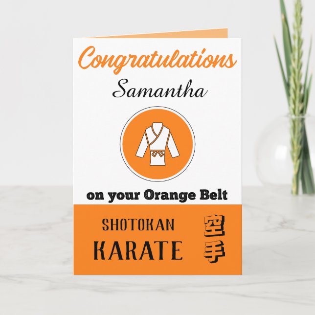 Cartão de Parabéns de Promoção Karate Orange Belt (Frente)