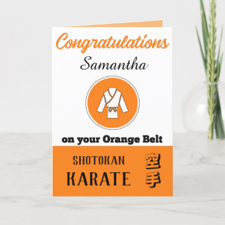 Cartão de Parabéns de Promoção Karate Orange Belt