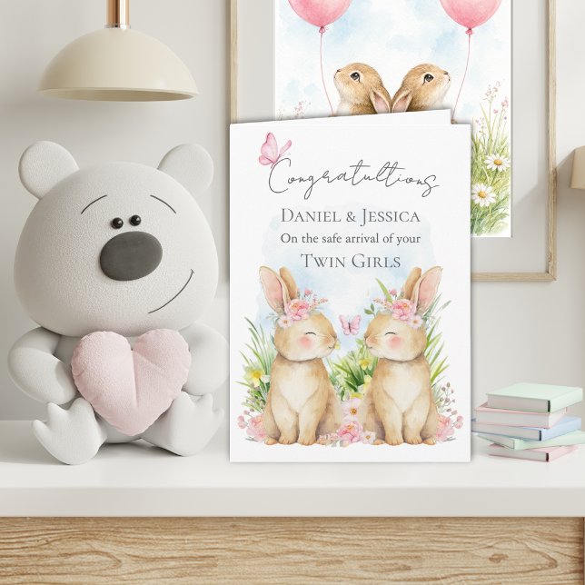 Cartão de Parabéns Dobrado Bunny Twin (Criador carregado)