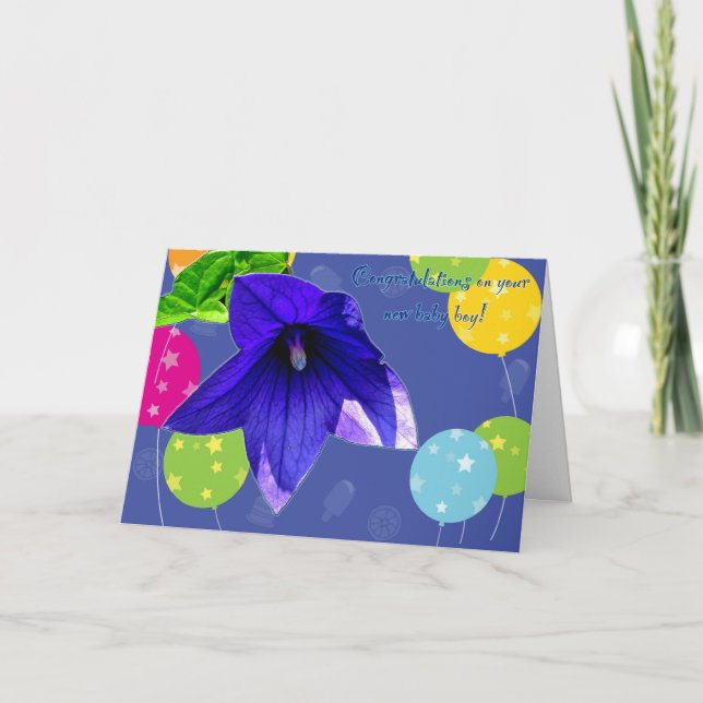 Cartão de Parabéns Flor de Balão para Menino Recém (Frente)