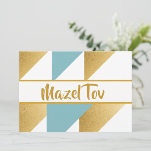 Cartão de Parabéns Mazel Tov, Dourado Azul Água,