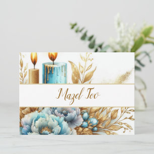 Cartão de Parabéns Mazel Tov, Floral Vela Azul
