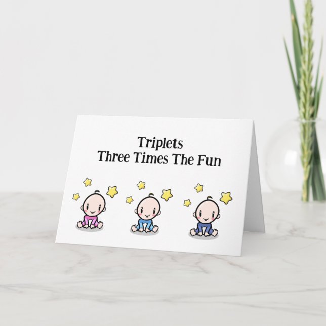 Cartão de Parabéns Triplets, 1 rapariga e 2 rapaze (Frente)