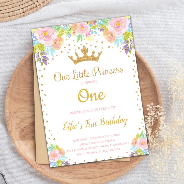 Cartão de Partido Sparkly Royal para Meninas (Glitter Crown Princess Birthday Invitations)