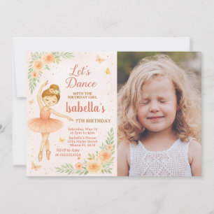 Cartão de Partido Tutu Rosa Editável para Meninas 