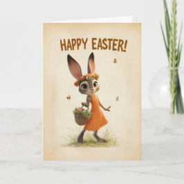 Cartão de Páscoa Bunny com Cesto de Primavera