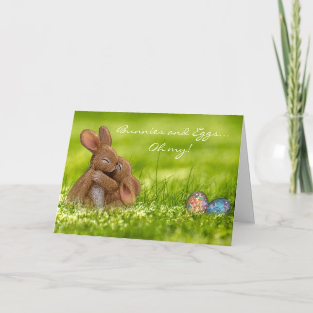 Cartão de Páscoa Coelhos e Ovos (Frente)