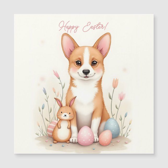 Cartão de páscoa com um cão-corgi em cores pastosa (Frente)