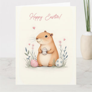 Cartão de páscoa com uma capybara em cores pastel