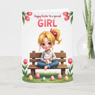 Cartão de Páscoa da Menina da Primavera de Tulipas