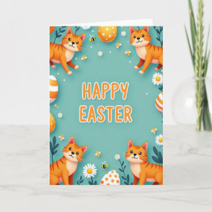 Cartão de Páscoa de Felinos Felizes de Primavera