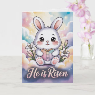 Cartão de Páscoa do Coelho Kawaii Ele Ressuscitou