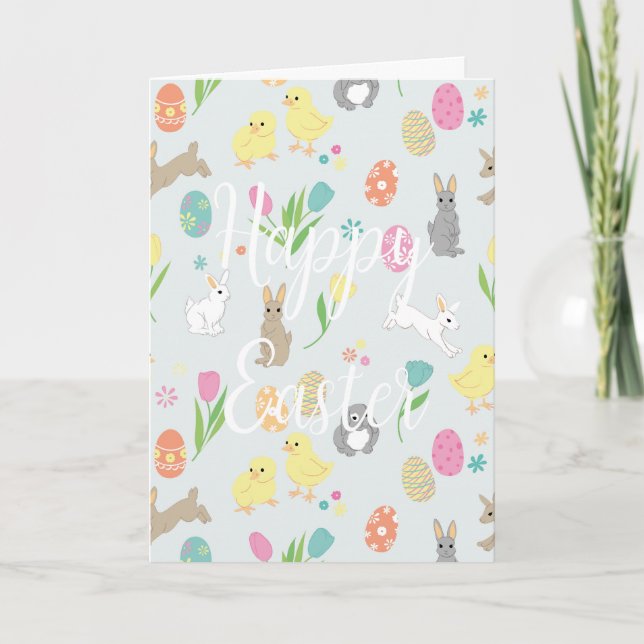 Cartão de Páscoa engraçado com coelhos e ovos (Frente)