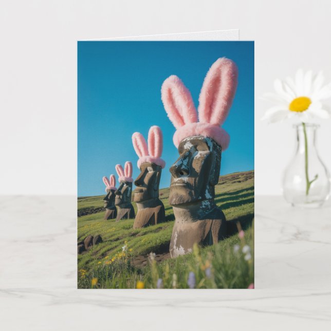 Cartão de Páscoa engraçado da Ilha de Páscoa Moai  (Planta pequena)