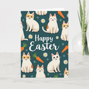 Cartão de Páscoa Feliz com Gatos na Primavera