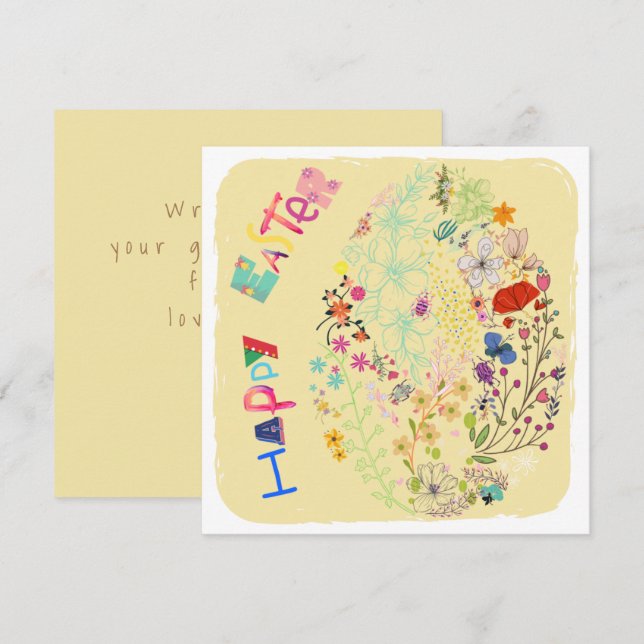 Cartão de Páscoa Floral de Ovo Bonito Colorido (Frente/Verso)